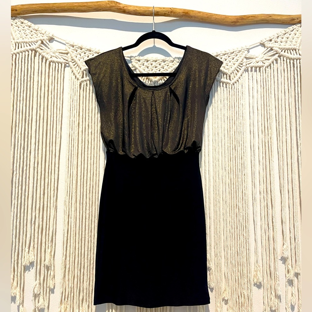 Y2K Body Central Bodycon Black & Gold Club Mini Dress Sz S/M